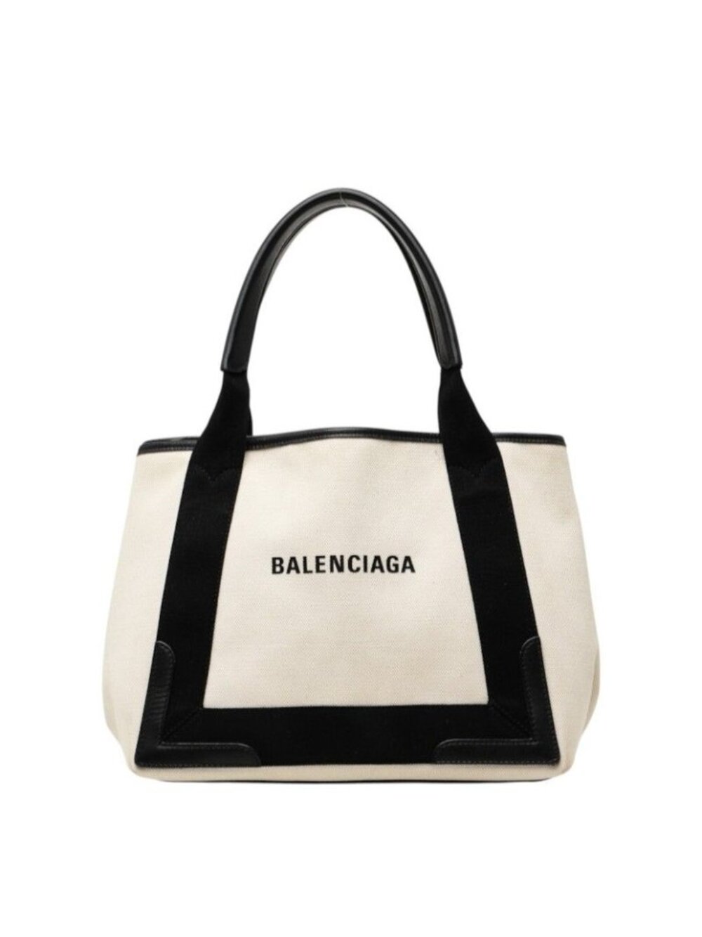Balenciaga Navy Cabas Tote Bag Ivory Black Canvas Leather